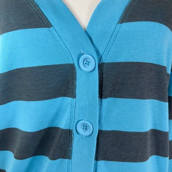 Women's Lilu Long Sleeve Cardigan | Blue & Gray | Button Up | V-Neck | Small - Picture 6 of 11